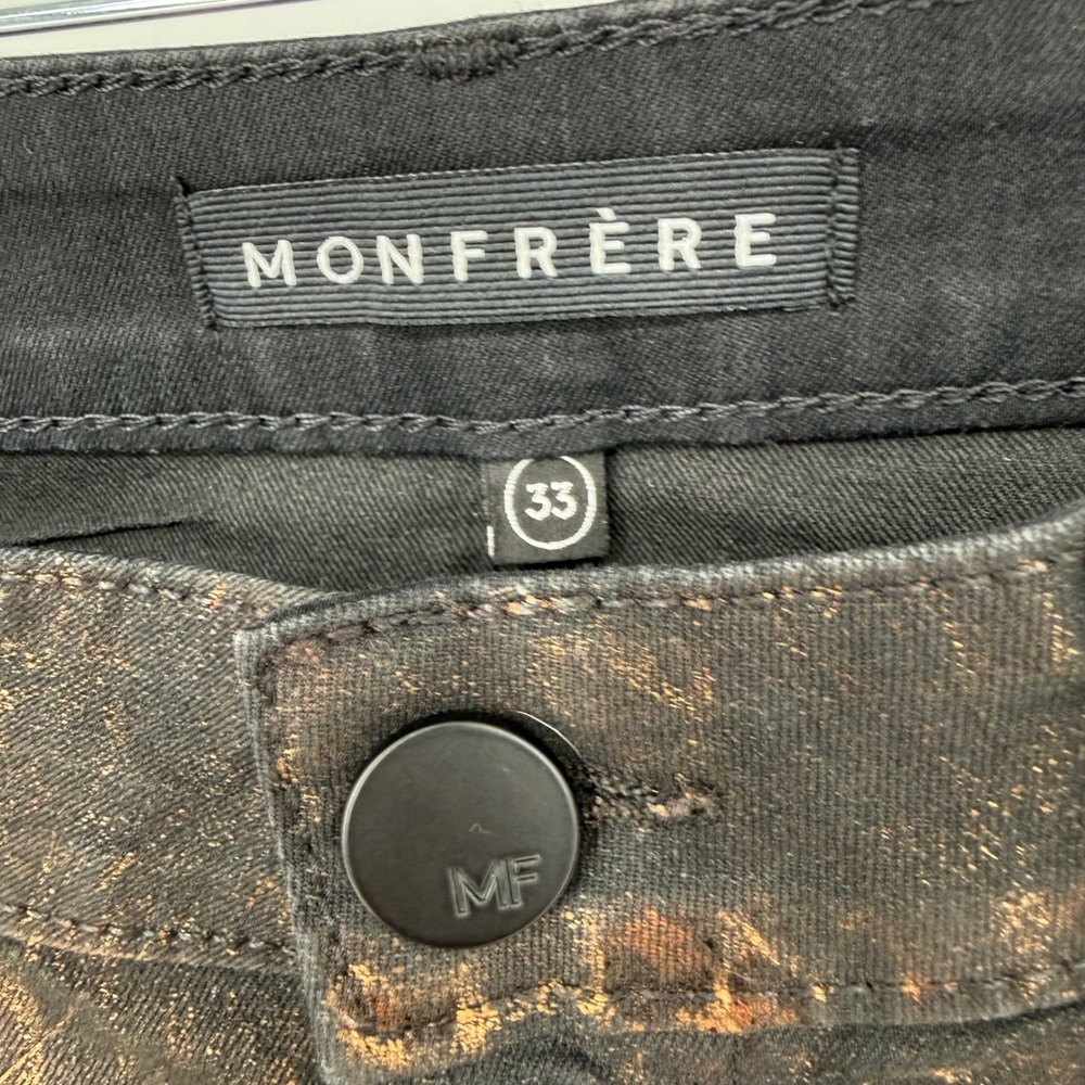 MONFRERE GREYSON ANIMAL PRINT SKINNY FIT JEANS METALLIC COATED NOIR 33X30 - Picture 5 of 11